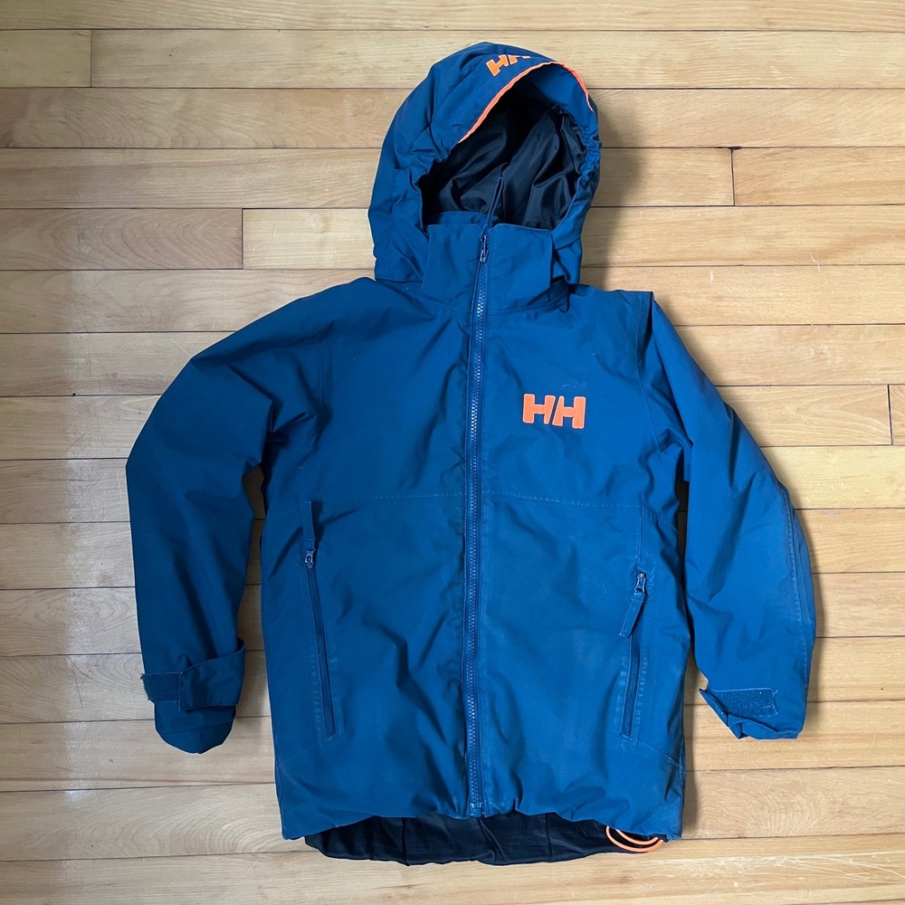 Helly Hansen Kids Teal Blue Orange Hooded Windbreaker Jacket Size 128 / 8